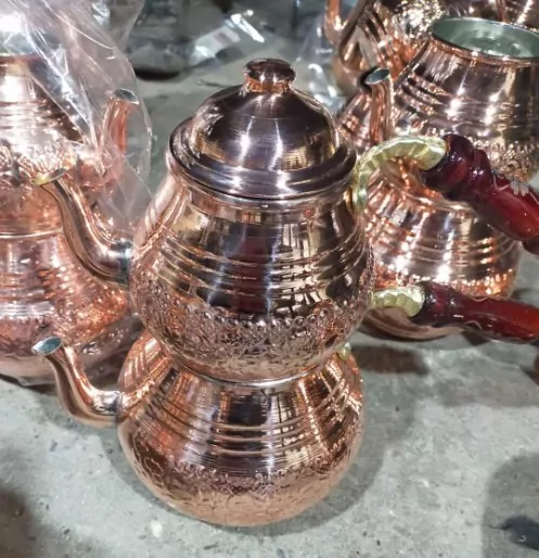 Bakır Aile Boy Büyük Çaydanlık Seti