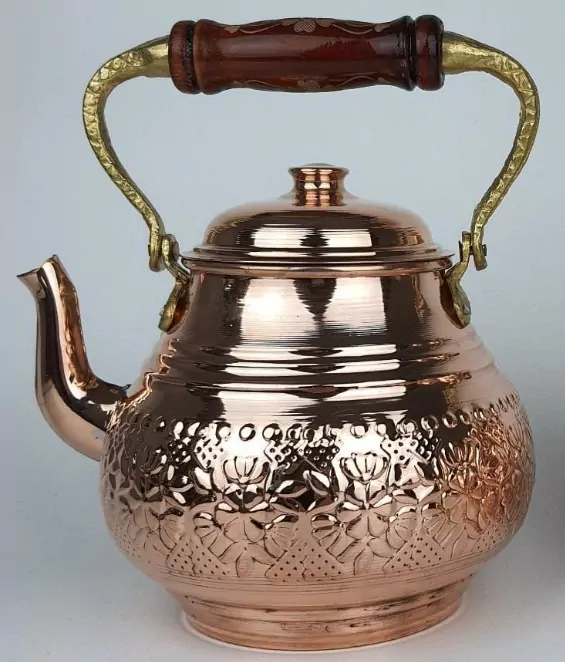 Bakır Üstten Kulplu Çaydanlık Büyük Boy