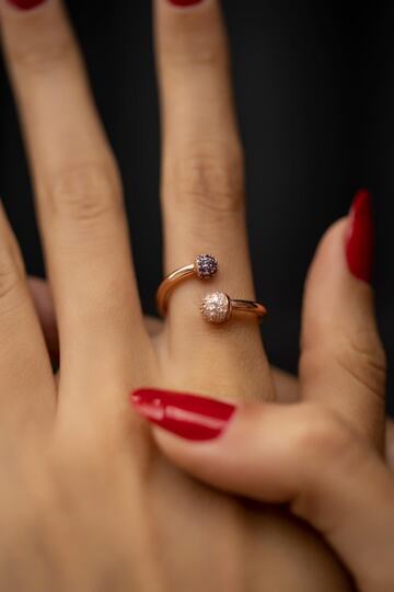 İzla Design Women's Top Model Sapphire and Zircon Stone Rose Plated Silver Ring PKT-İZLASLVR00253