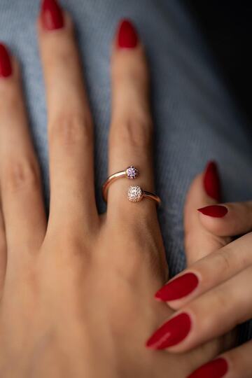 İzla Design Women's Top Model Sapphire and Zircon Stone Rose Plated Silver Ring PKT-İZLASLVR00253