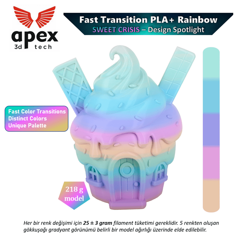 Gökkuşağı PLA+ Filament - Tatlı Krizi, 1kg, 1.75mm