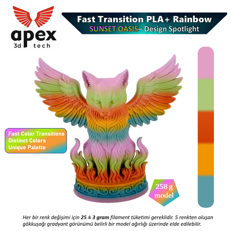 Gökkuşağı PLA+ Filament - Günbatımı Vahası, 1kg, 1.75mm