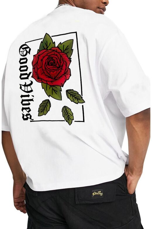 Oversize Rose Unisex Beyaz T-shirt