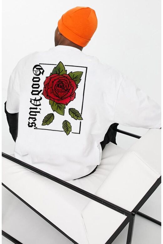 Oversize Rose Unisex Beyaz T-shirt