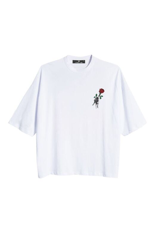 Oversize Rose Unisex Beyaz T-shirt