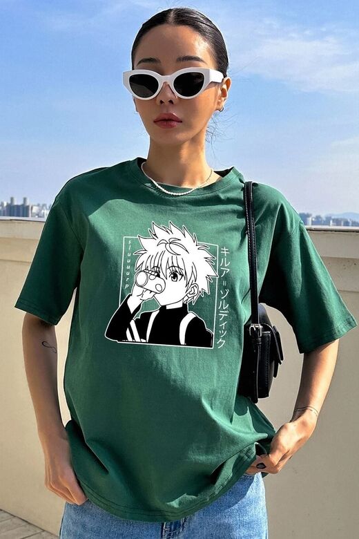Unisex Killua Zoldyck Baskılı T-shirt