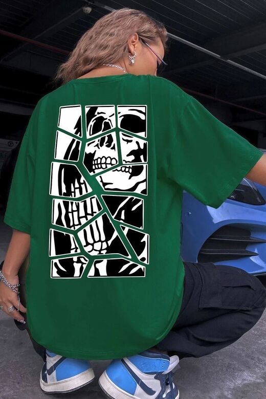 Unisex Skullcracked Baskılı T-shirt