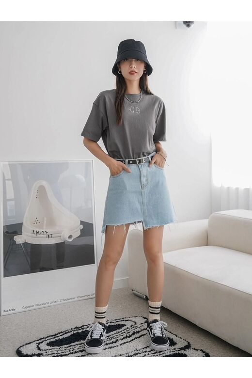 Kadın Füme Penguen Baskılı Oversize T-shirt
