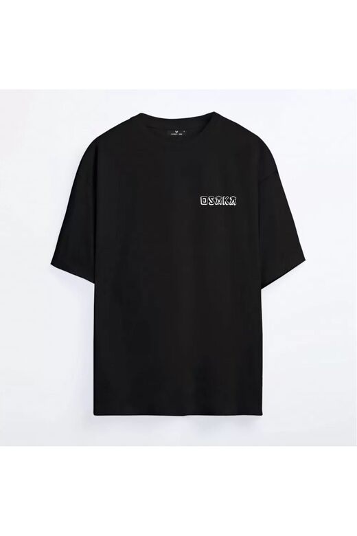 Unisex Siyah Oversize T-shirt Baskılı Osaka Tişört