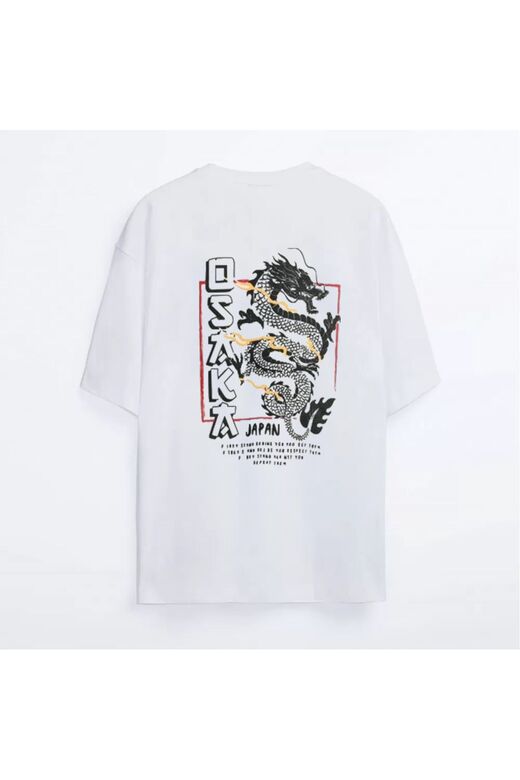 Unisex Beyaz Oversize T-shirt Baskılı Osaka Tişört