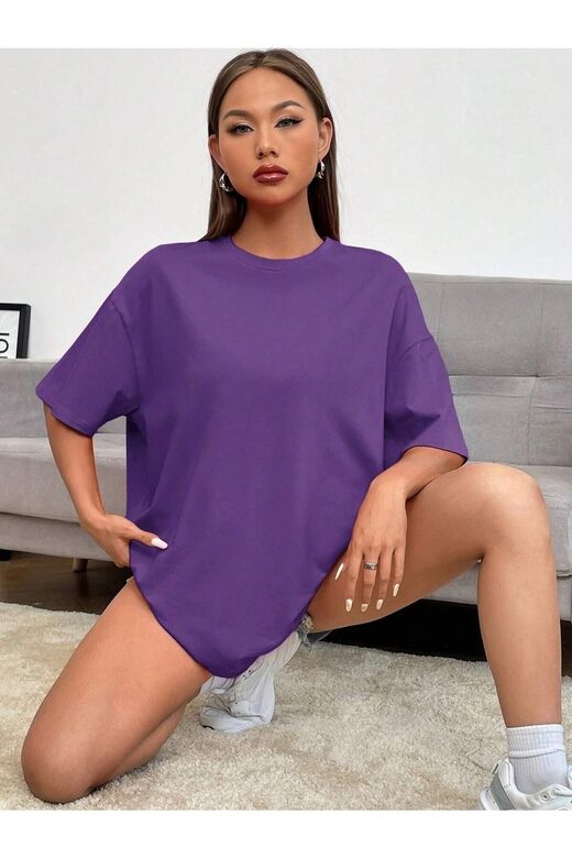 Kadın Mor Its Okay Baskılı Oversize T-shirt