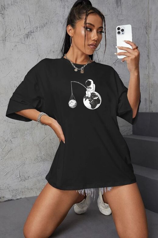 Unisex Uzay Baskılı T-shirt