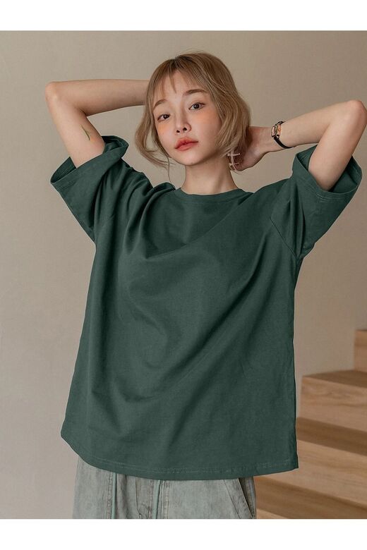Kadın Nefti Yeşil Fructification Baskılı Oversize T-shirt