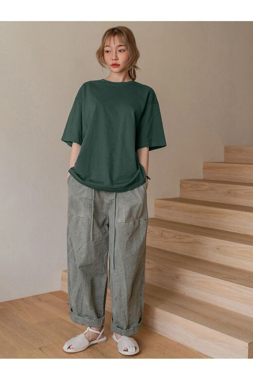 Kadın Nefti Yeşil Fructification Baskılı Oversize T-shirt