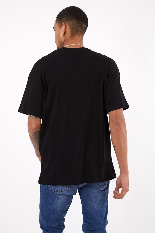 Erkek Siyah Basic Oversize Bisiklet Yaka Kısa Kollu T-shirt