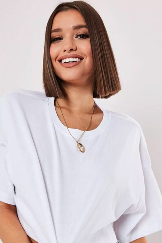 Kadın Siyah-beyaz Oversize Penye Crop T-shirt Tişört