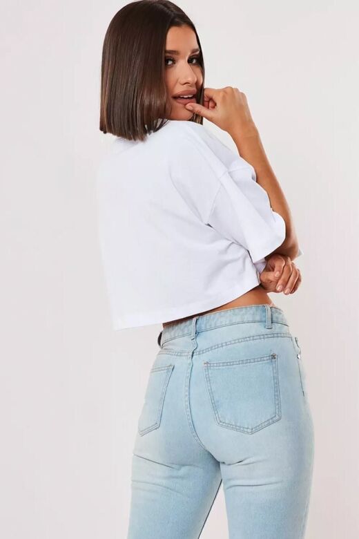 Bisiklet Yaka Oversize Crop T-shirt