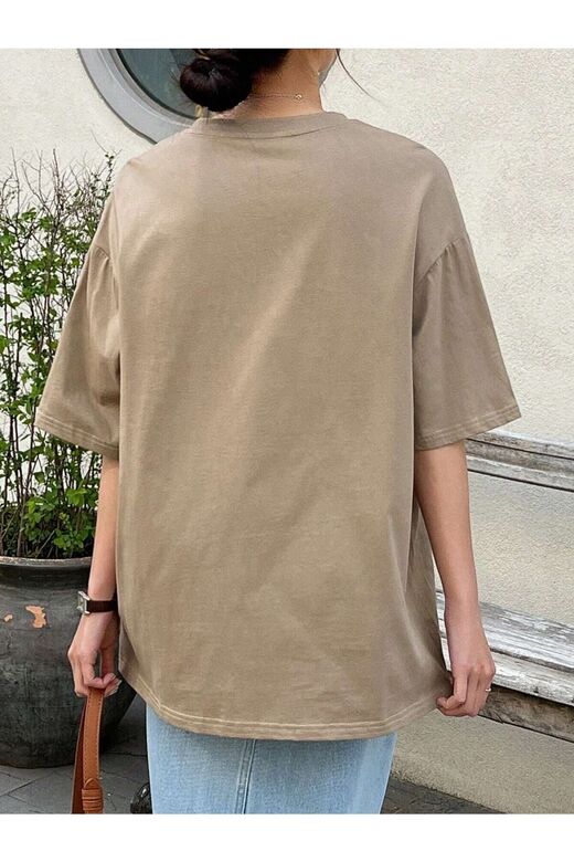 Kadın Kahverengi Seize The Day Baskılı Oversize T-shirt
