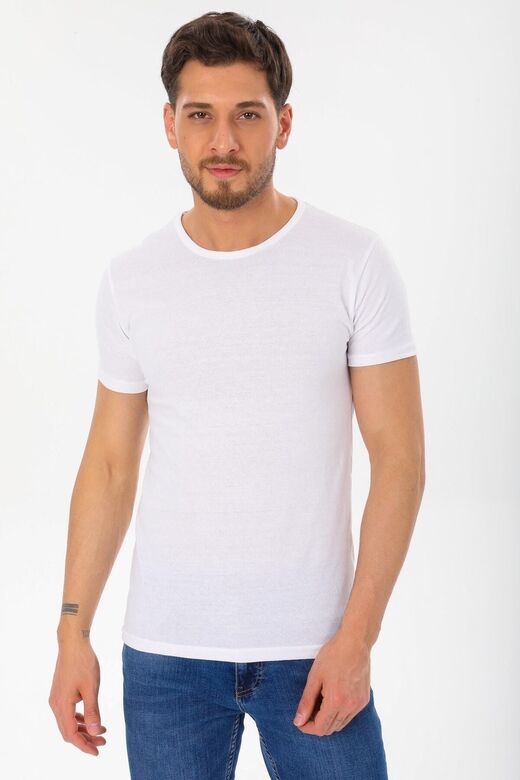 Dar Kalıp Slim Fit Erkek T-shirt Beyaz