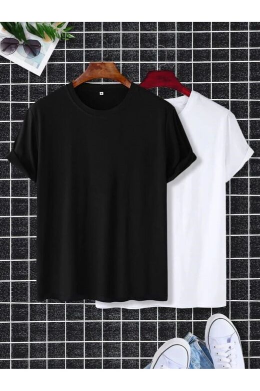 tshirt bisiklet yaka oversıze ikili takım siyah beyaz