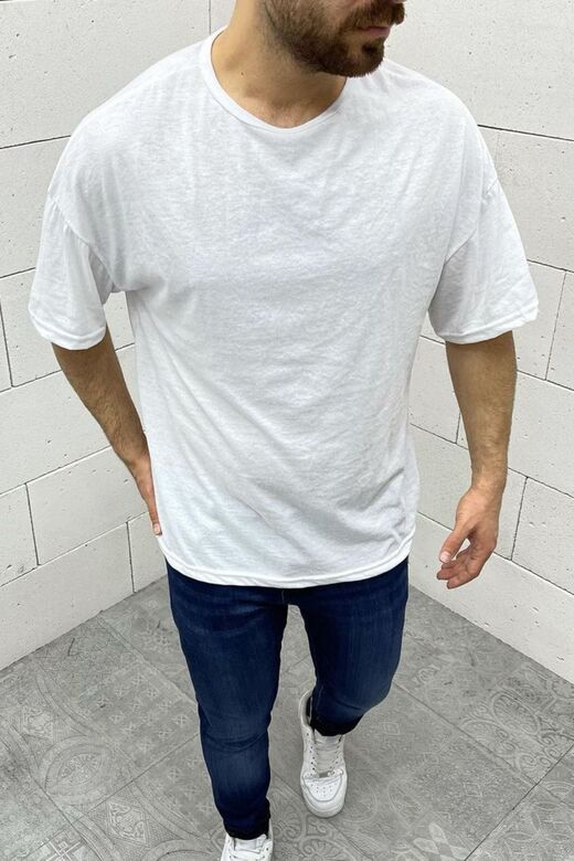 Unisex Beyaz Oversize Düz T-shirt