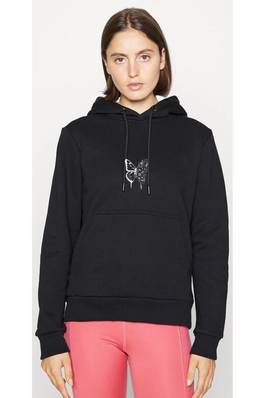 Kadın Oversize Çicekli Kelebek Siyah Sweatshirt