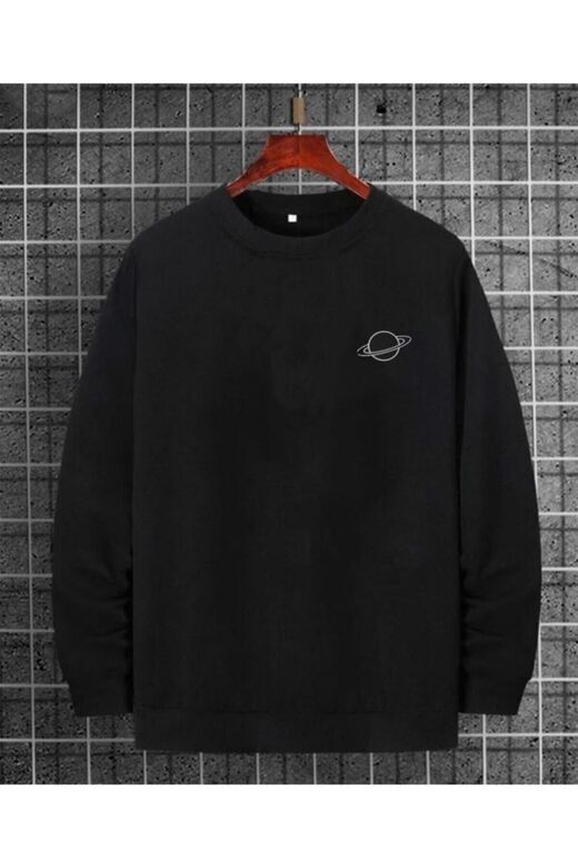 Unisex Saturn Baskılı Sweatshirt