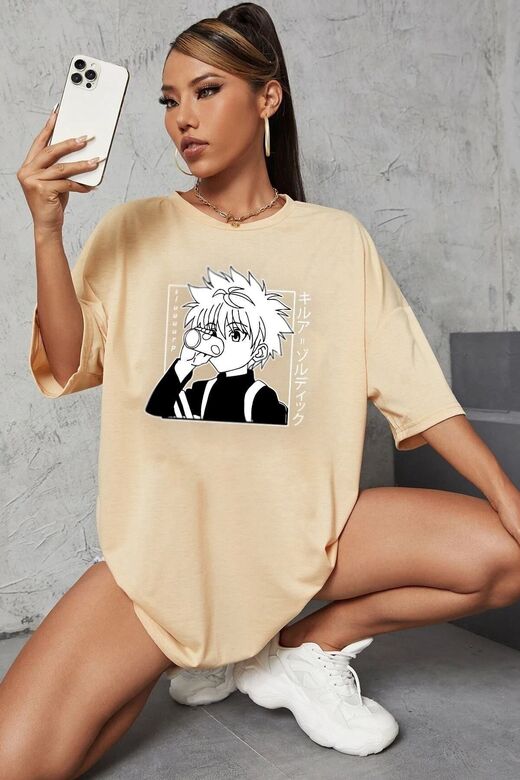 Unisex Killua Zoldyck Baskılı T-shirt