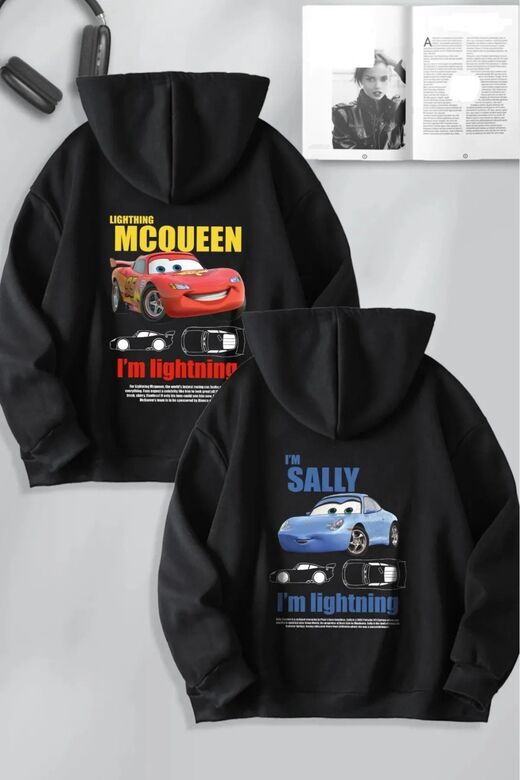 sweatshirt kapüşonlu migguen sally baskılı çift kombini kapüşonlu kazak