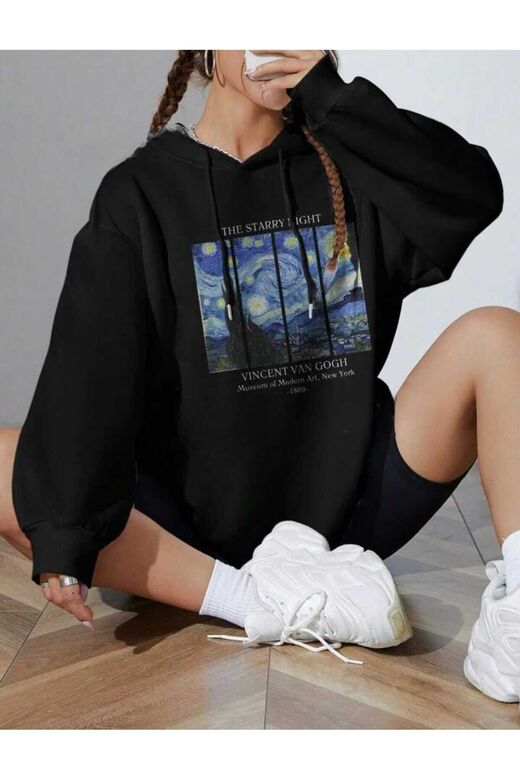 sweatshirt baskılı kapşonlu oversıze unisex