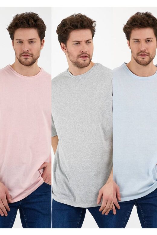 Unisex Soft 3’lü Paket Oversize Beyaz - Gri - Toz Pembe T-shirt