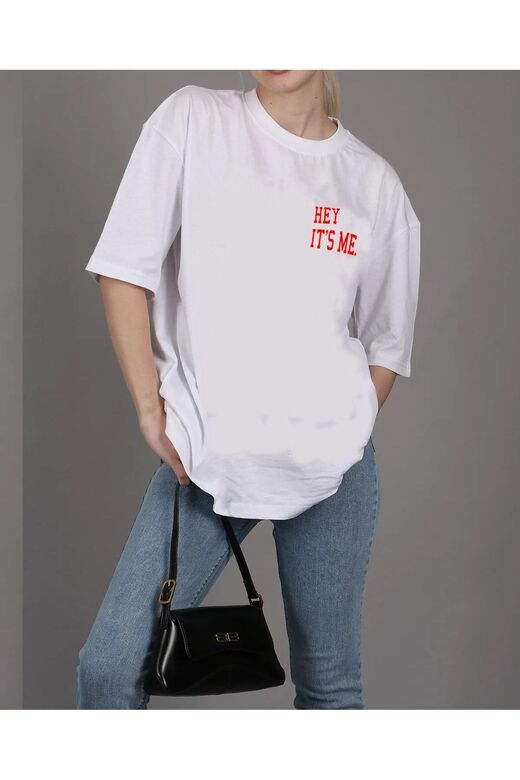 Unisex Bisiklet Yaka Pamuk Oversize Boyfriend T-Shirt