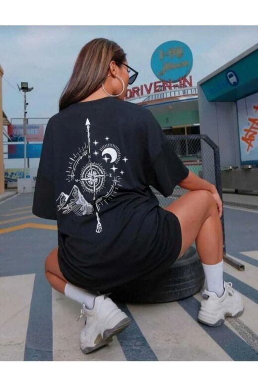 Unisex Bisiklet Yaka Pamuk Oversize Boyfriend T-Shirt