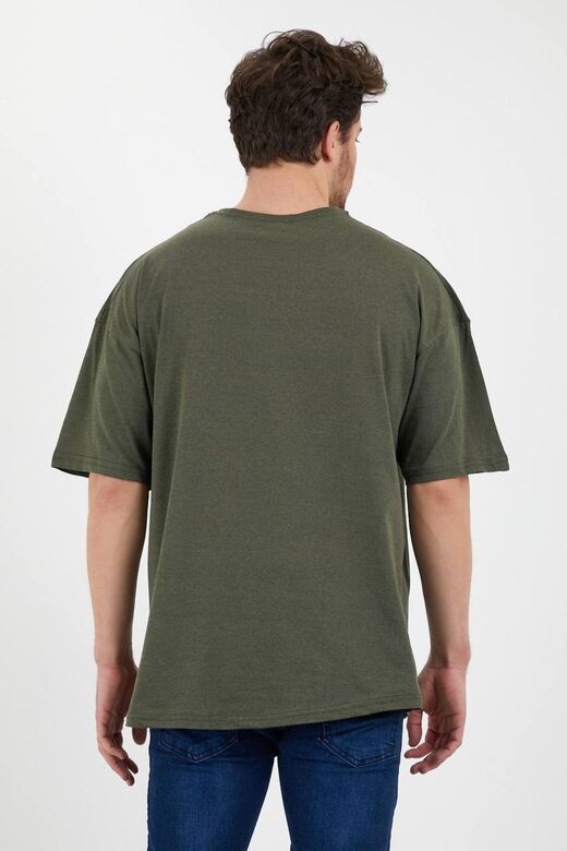 Unisex Pamuk Haki Bisiklet Yaka Oversize T-shirt