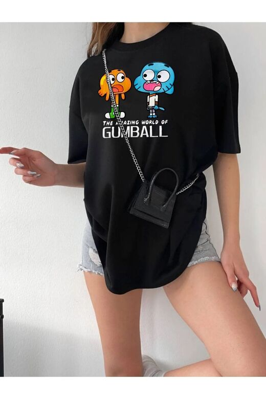 Unisex Rahat Kesim Gumball Karakter Oversize T-shirt