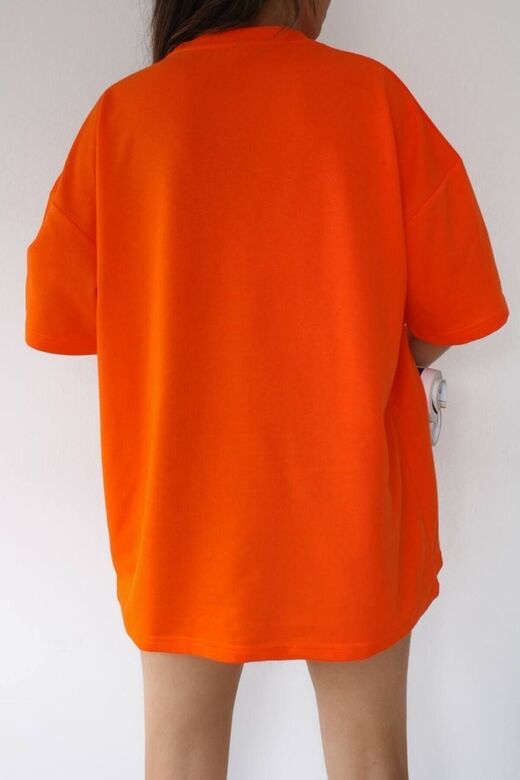 Unisex Orange Turuncu Bisiklet Yaka Pamuk Oversize ( Dar Kalıp Gelirse Iade Et )