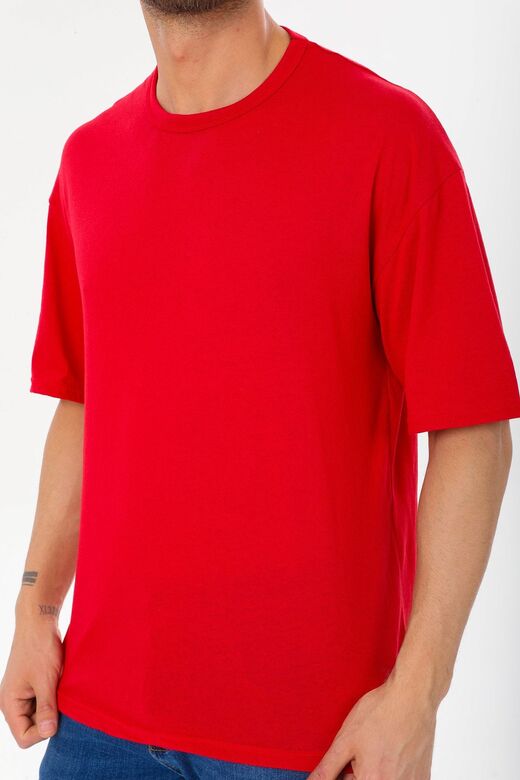 Unisex Oversize T-shirt Bisiklet Yaka Sade Renk