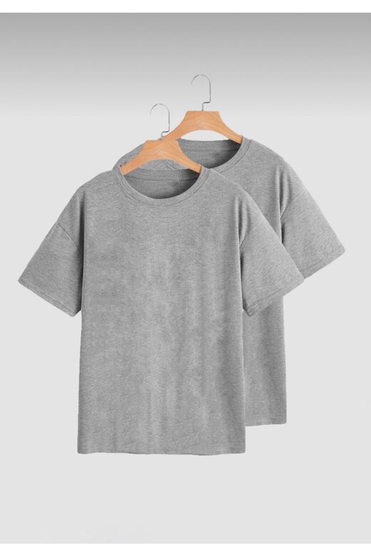 Unisex Gri 2’li Hazır Paket Oversize T-shirt