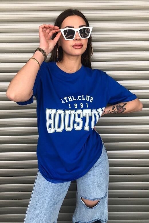 Houston Kadın Oversize Mavi T-shirt