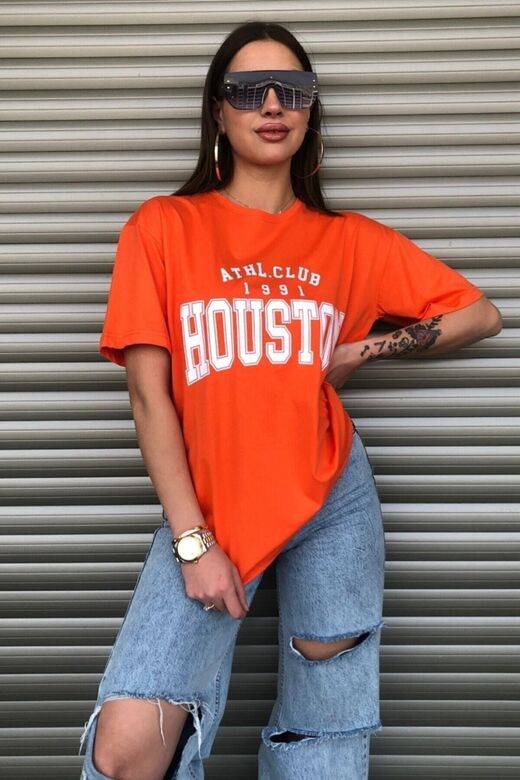 Houston Kadın Oversize Mavi T-shirt
