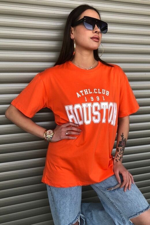 Houston Kadın Oversize Mavi T-shirt