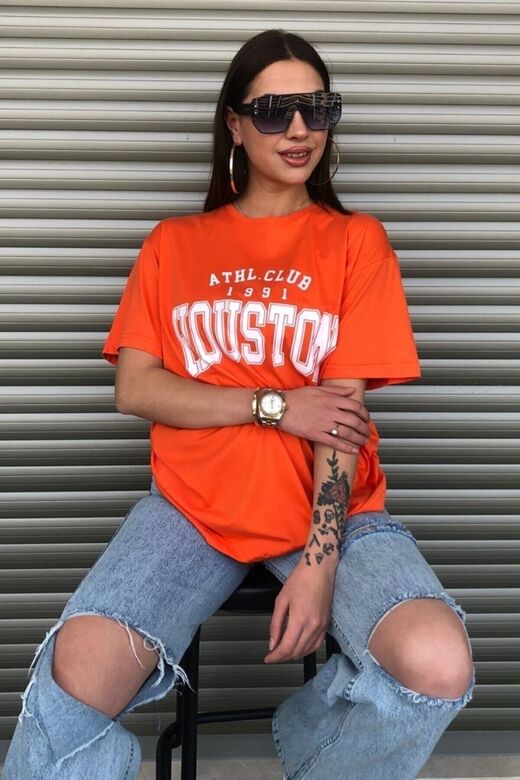 Houston Kadın Oversize Mavi T-shirt