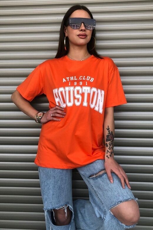 Houston Kadın Oversize Mavi T-shirt