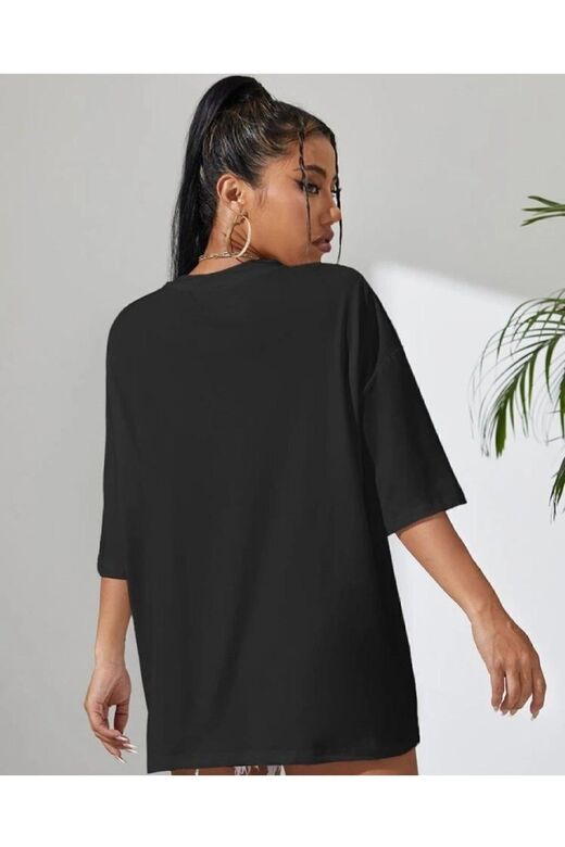 Unisex Oversize T-shirt Coolmom Baskılı %100 Pamuk Siyah Renk