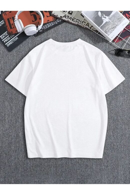 Kadın V yaka Baskılı siyah/Beyaz Oversize Boyfriend T-Shirt