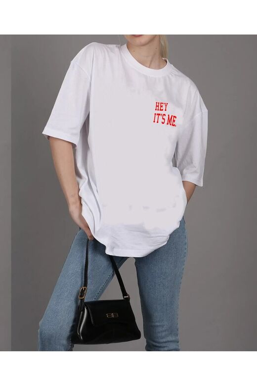 Unisex Hey IT`S ME Baskılı Oversize Boyfriend T-Shirt