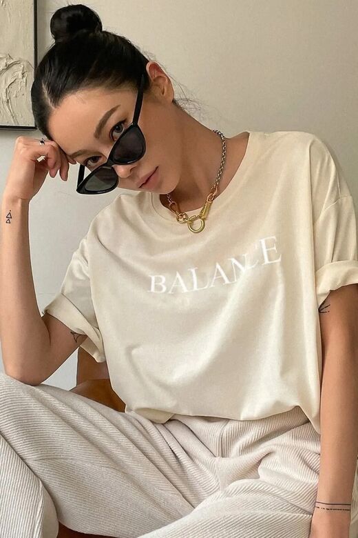 Unisex Balance Baskılı Oversize Boyfriend T-Shirt