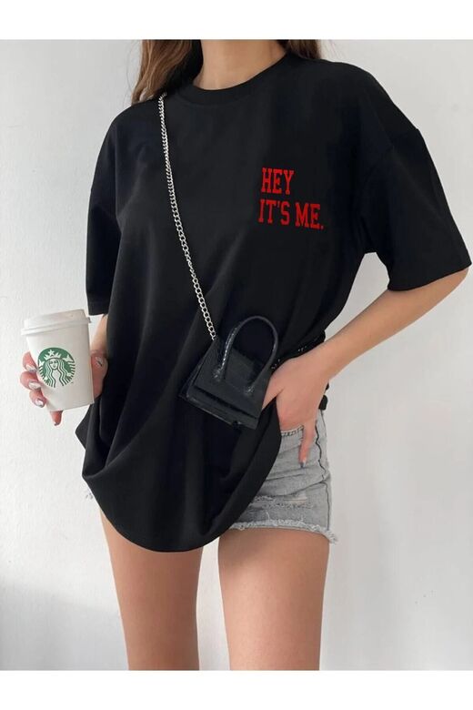 Unisex Hey IT`S ME Baskılı Oversize Boyfriend T-Shirt
