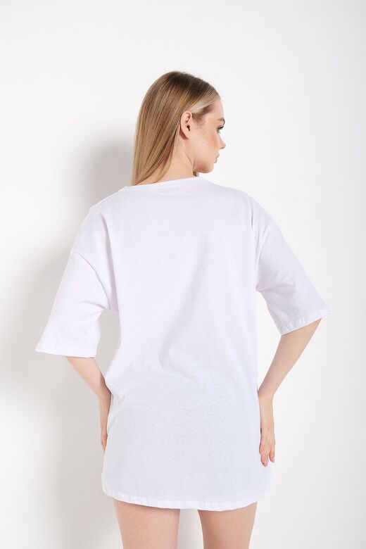 Kadın Beyaz Oversize Freedom Baskılı T-shirt