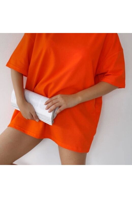 Unisex Orange Turuncu Bisiklet Yaka Pamuk Oversize ( Dar Kalıp Gelirse Iade Et )